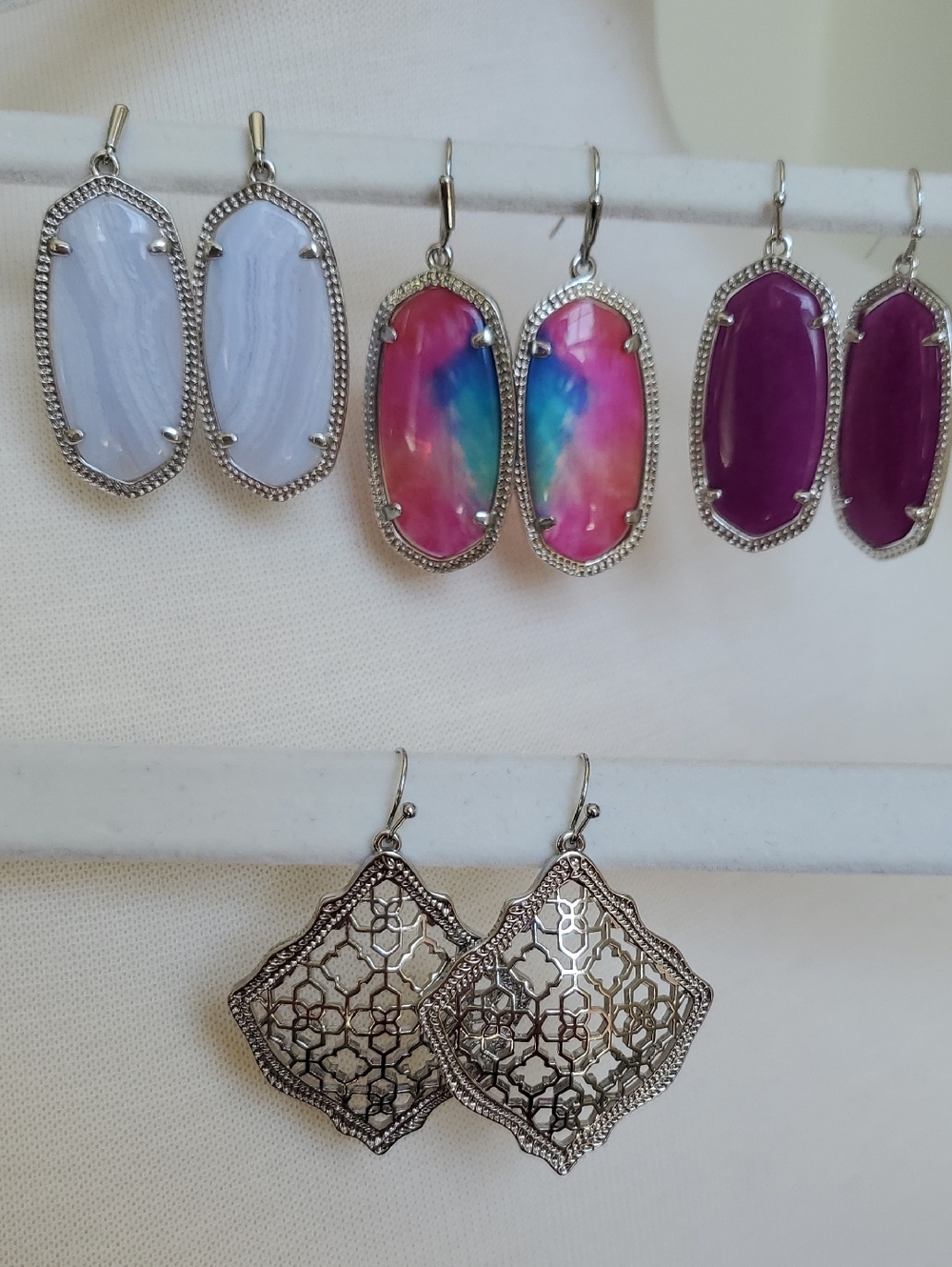 EUC BUNDLE Kendra Scott Silvertone Drop Earring: Elle (3) and Kristen (1)